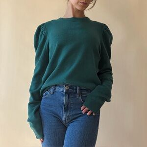 Green Puff Sleeve Pullover Sweater